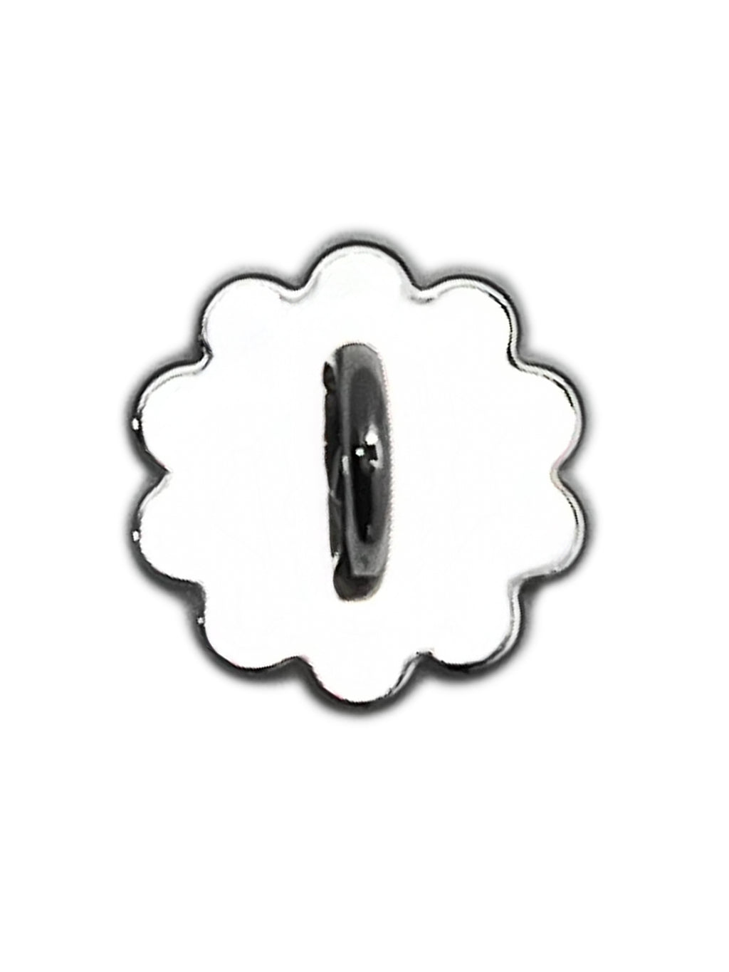 LoveBeats Floral Phone Charm Holder, a silver flower-shaped metal anchor point for phone accessories, isolated on a white background.