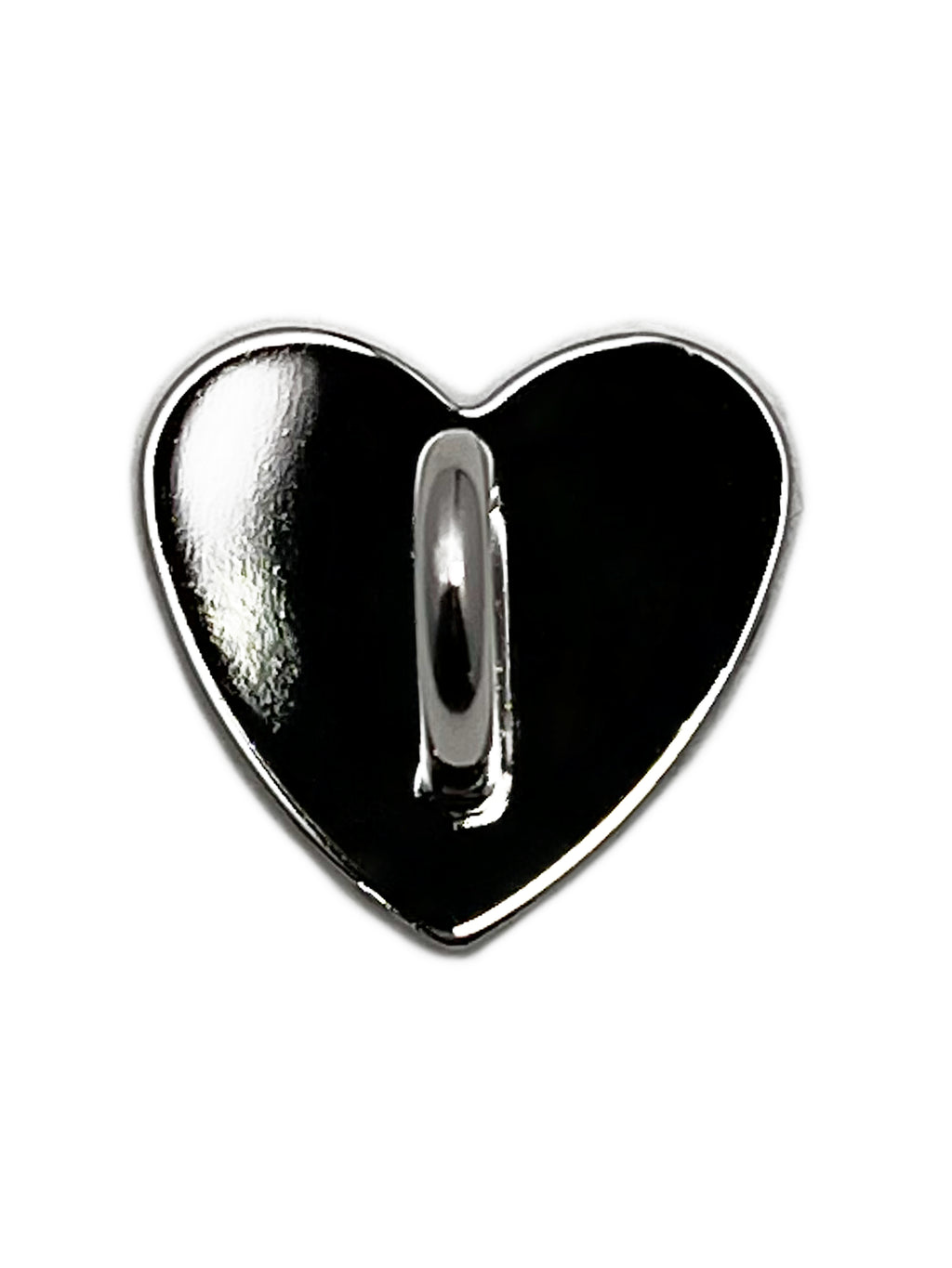LoveBeats Heart Phone Charm Holder, a polished silver heart-shaped metal anchor point for phone accessories, isolated on a white background.