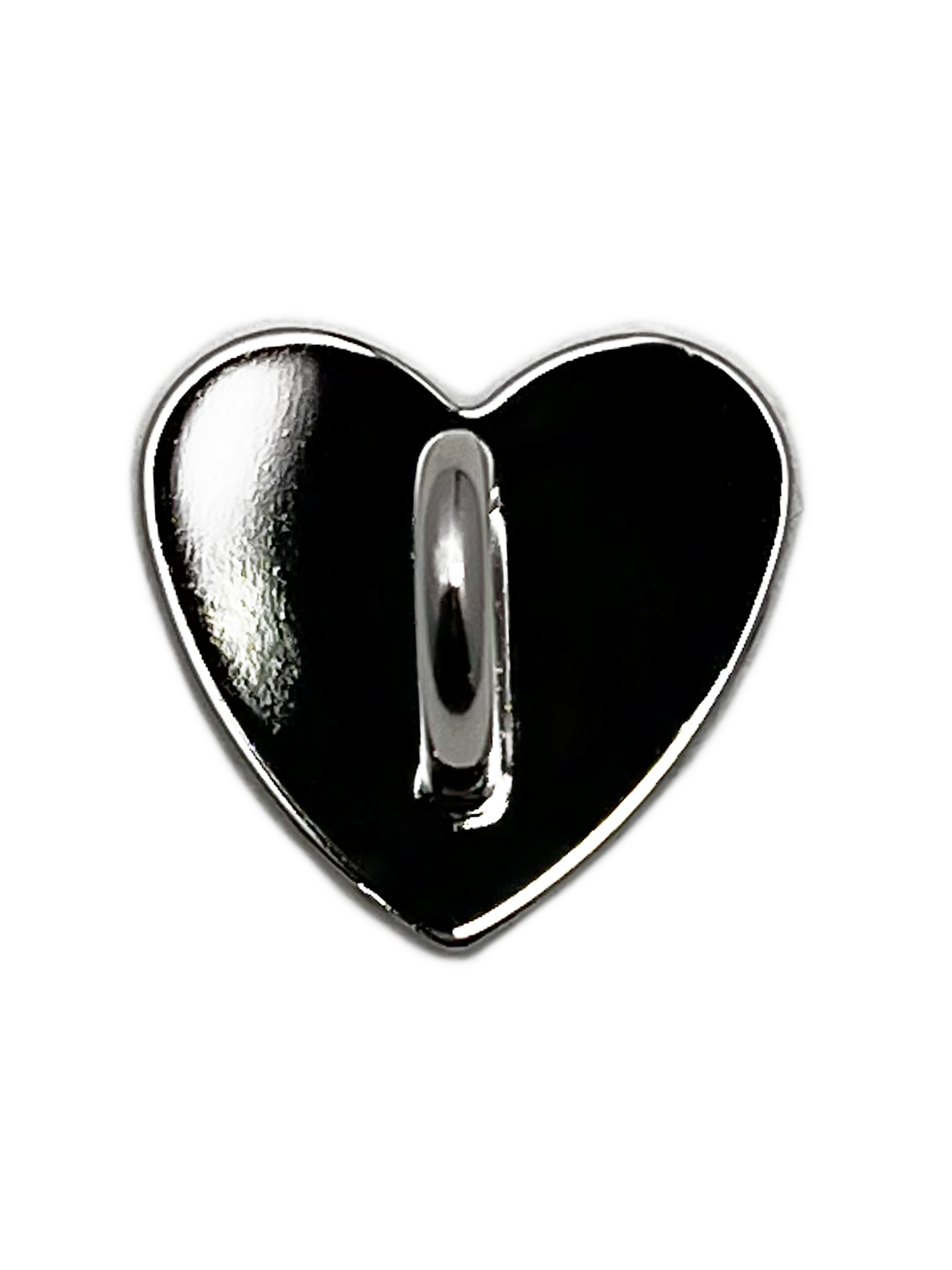 LoveBeats Heart Phone Charm Holder, a polished silver heart-shaped metal anchor point for phone accessories, isolated on a white background.