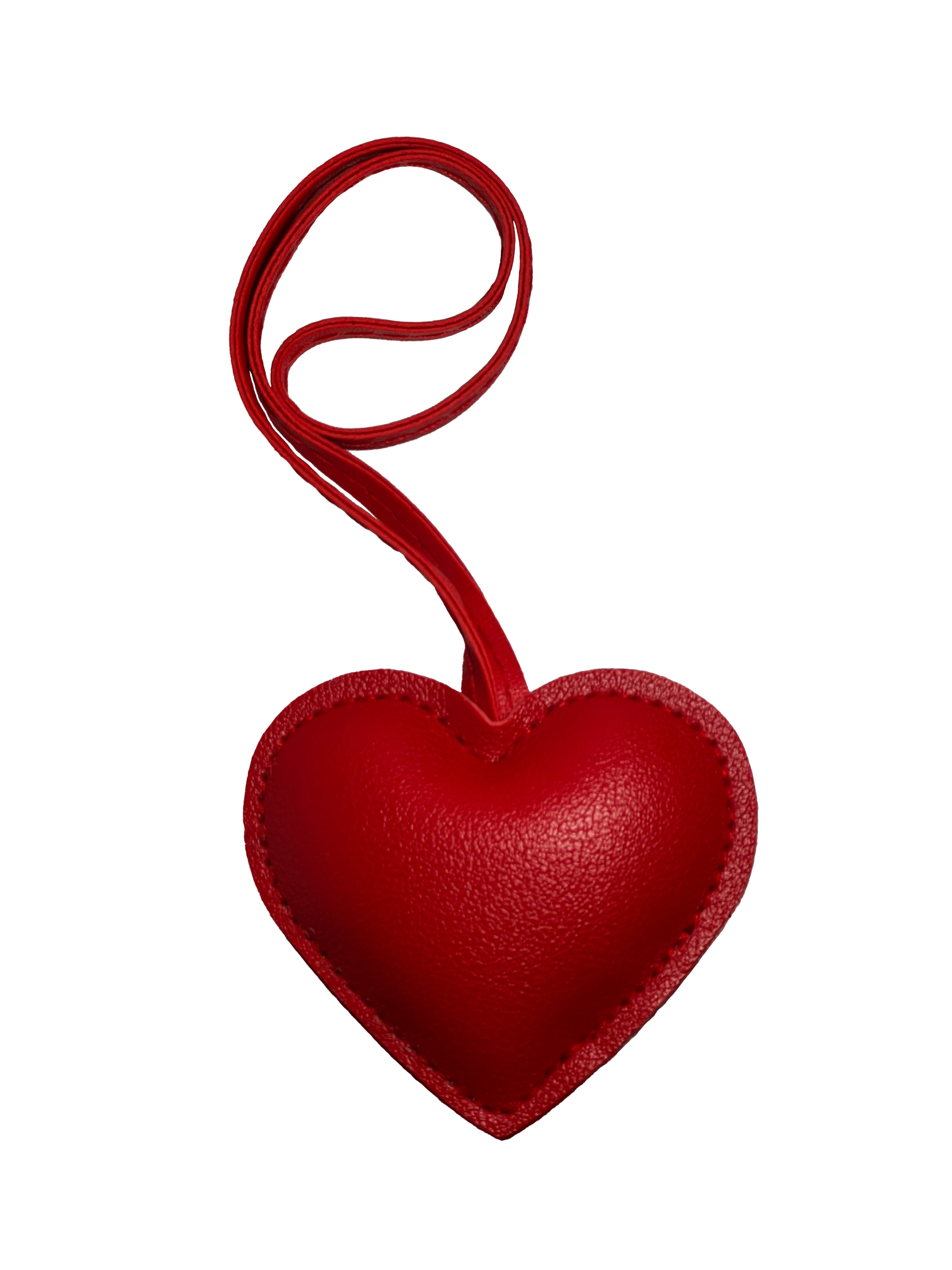 LoveBeats Heart Puffy Charm, a detailed close-up of the red faux leather heart accessory with a hanging strap, isolated on a white background.