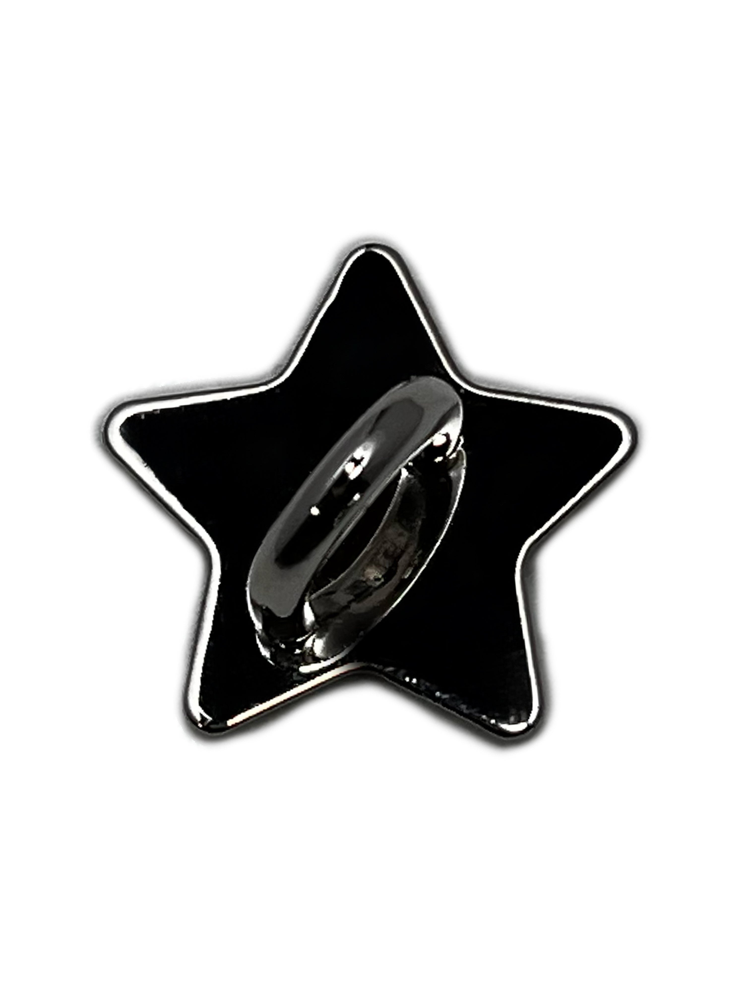 LoveBeats Star Phone Charm Holder, a polished silver star-shaped metal anchor point for phone accessories, isolated on a white background.